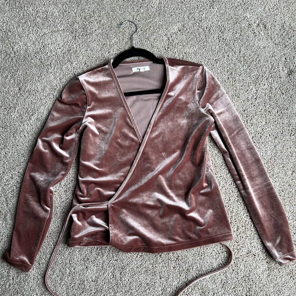 Madewell, XS, light brown velvet wrap top